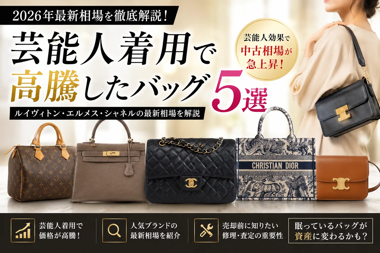芸能人着用で高騰したバッグ5選｜ルイヴィトン・エルメス・シャネルの最新相場を解説
