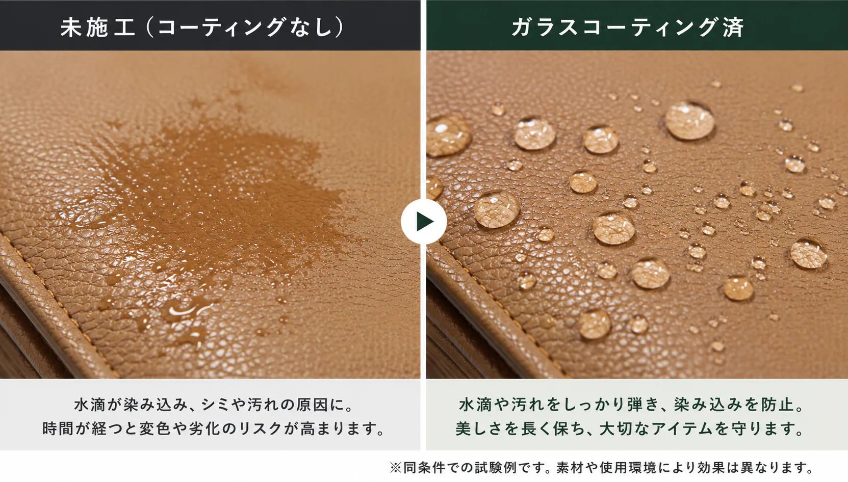 革の撥水効果比較