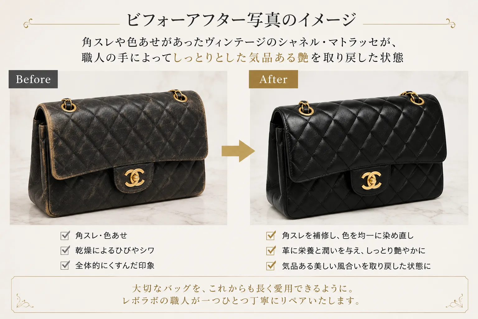 バッグのビフォーアフター比較