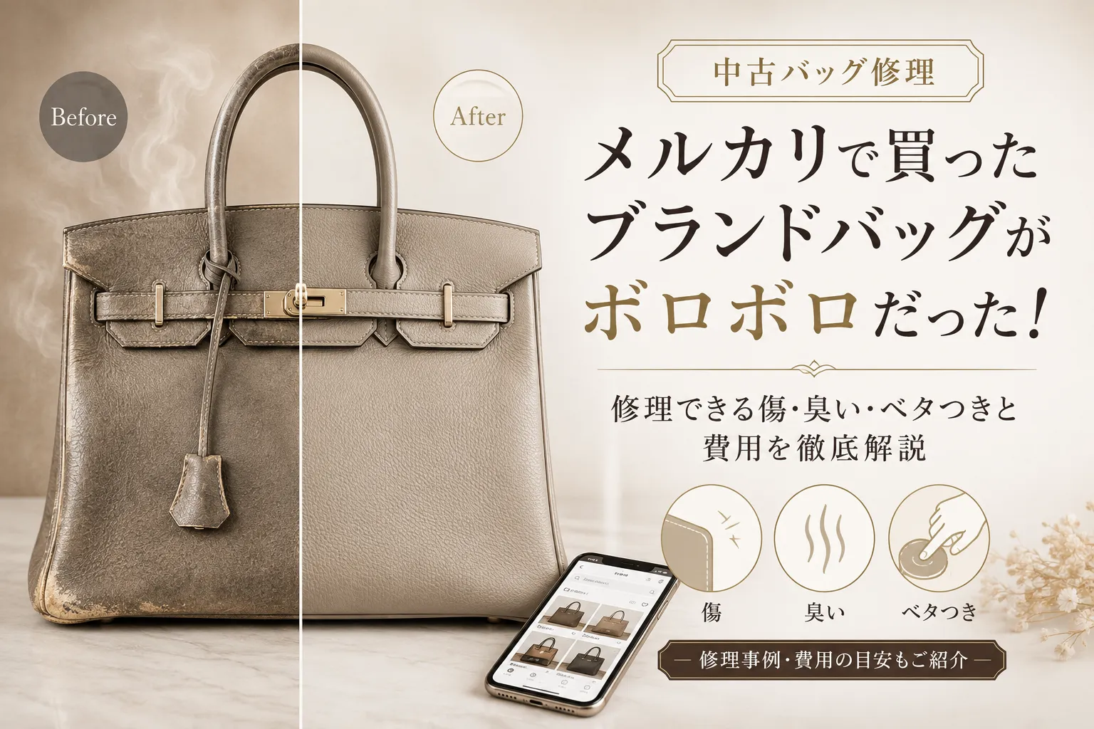 メルカリで買ったブランドバッグがボロボロだった!修理できる傷・臭い・ベタつきと費用を徹底解説