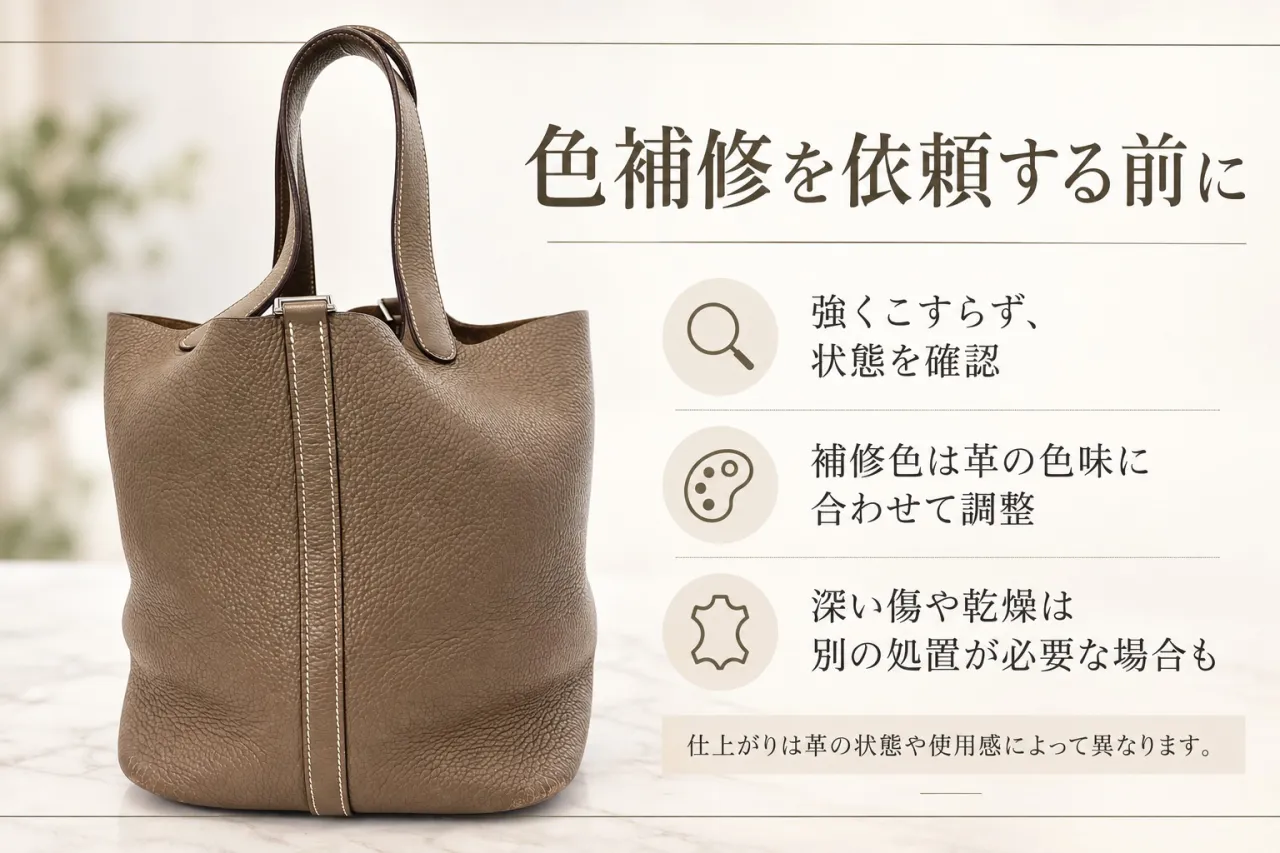 角をポイントカラーリペアしたエルメス ピコタン エトゥープ